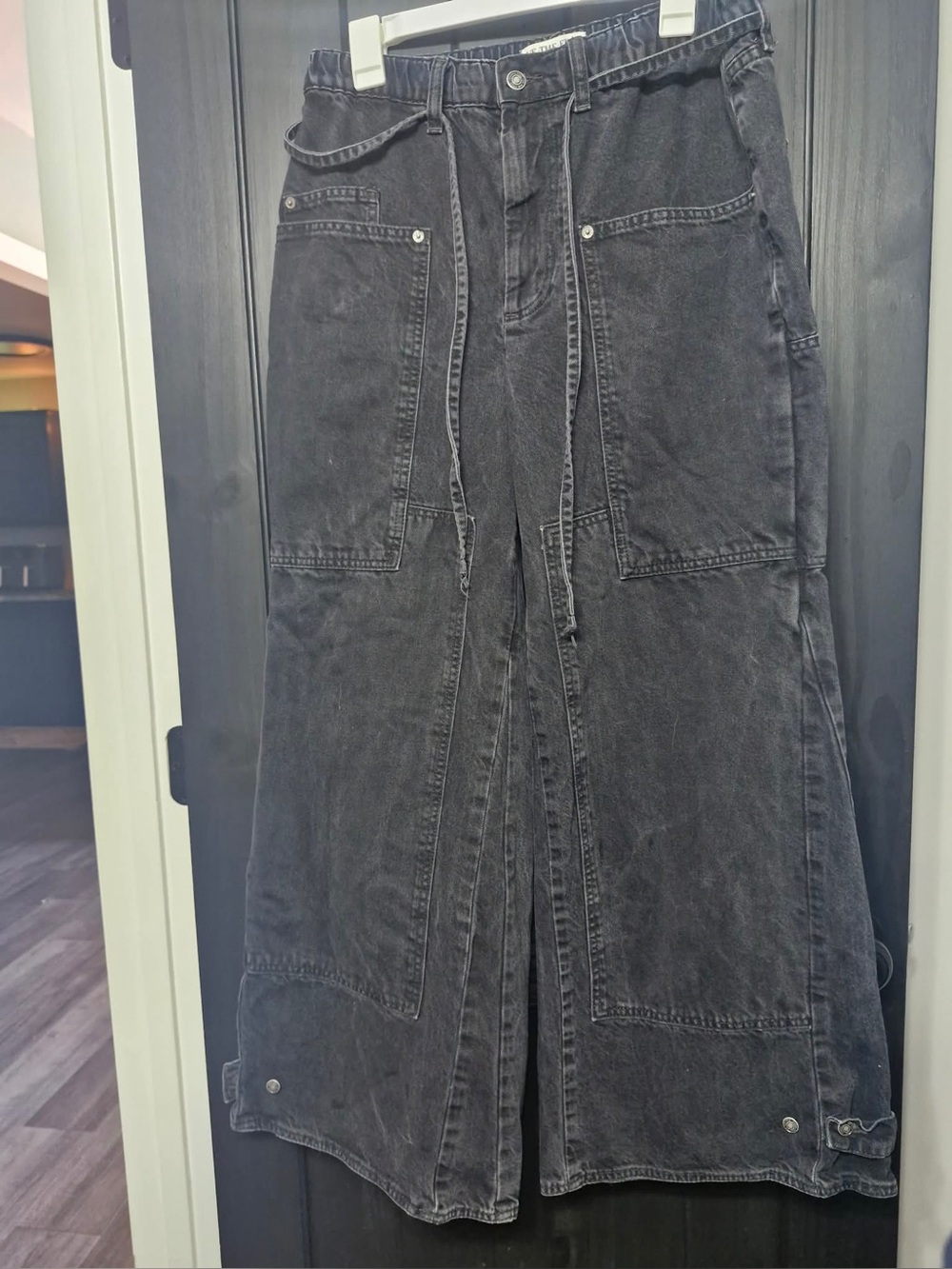 Free people black cargo wide leg jeans
